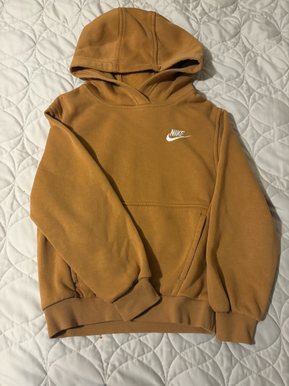 Boys (Size SMALL) Nike Brown Hooded Sweatshirt with White Logo